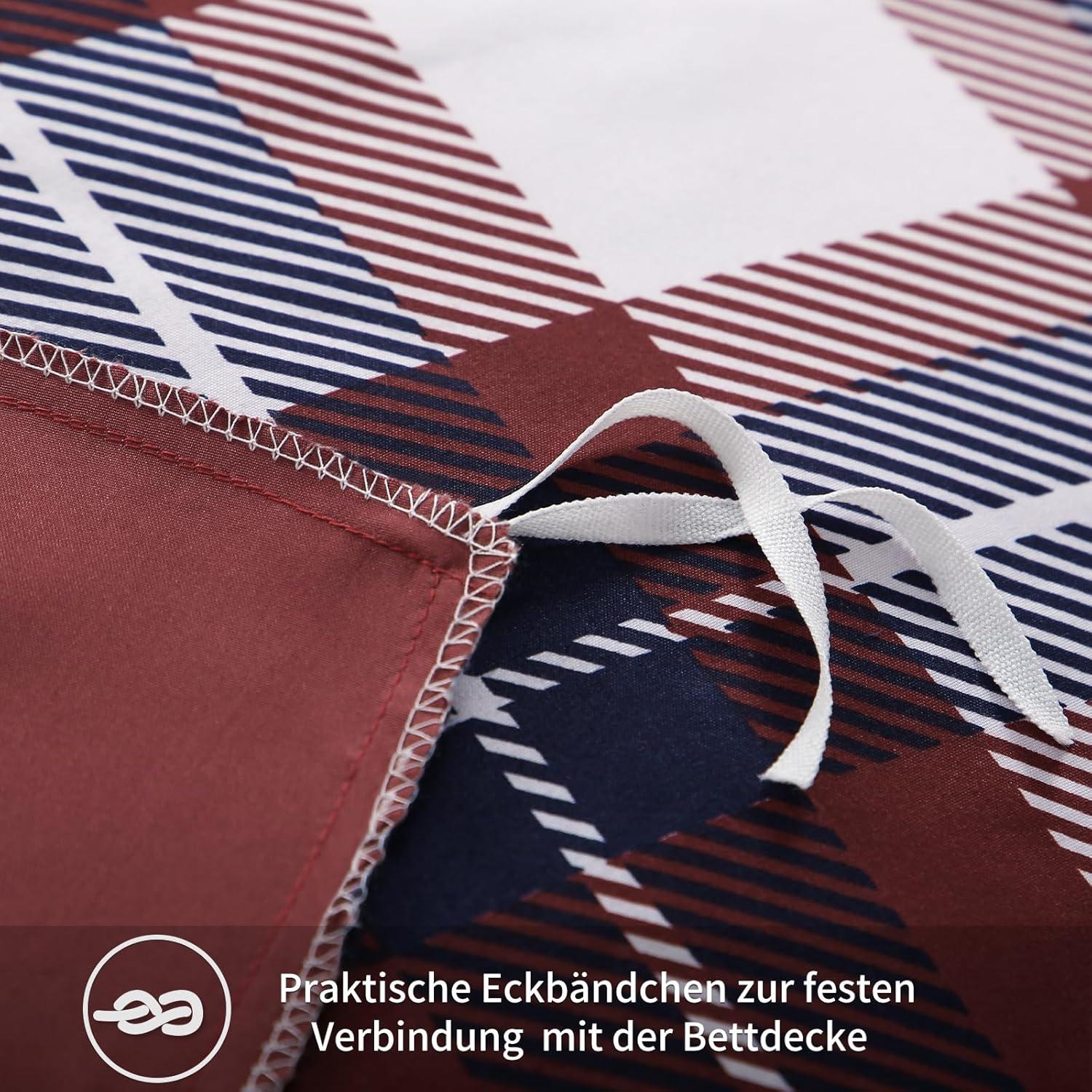 Bettwäsche Set 200x220 Rot Tartan Mikrofaser Weich Bügelfrei