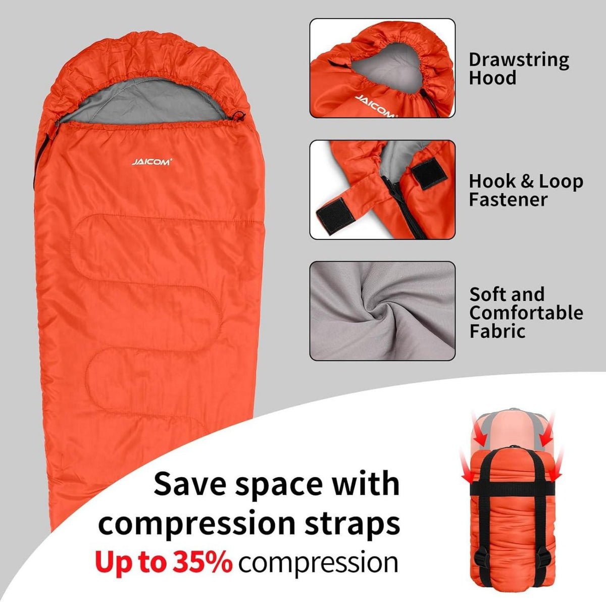 Schlafsack 3 Jahreszeiten Ultraleicht Mumienschlafsack 800g Outdoor Orange