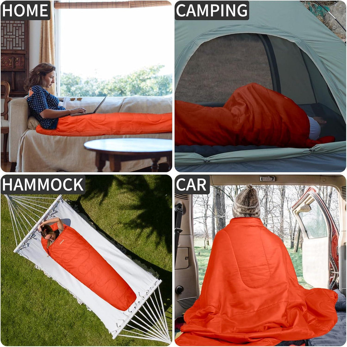 Ultraleichter Schlafsack 3 Jahreszeiten Mumienform Orange 800g
