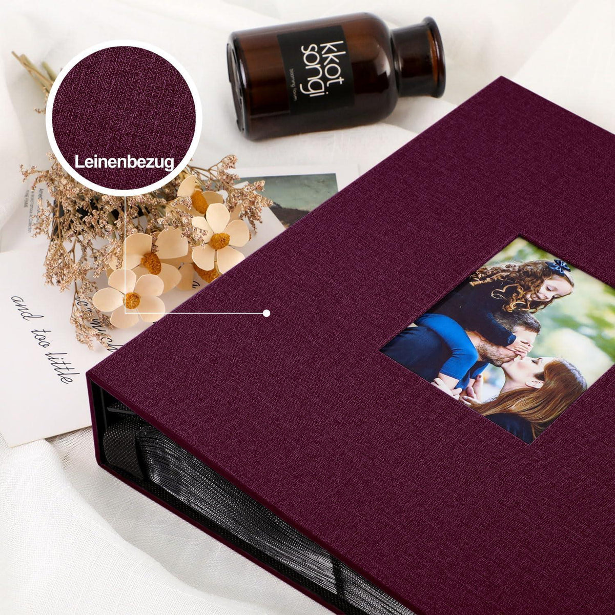Großes Vertikales Fotoalbum 1000 Taschen 10x15 Leinen Violett