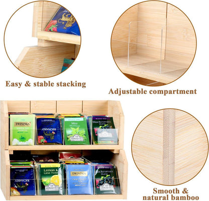 Bambus Teebox mit 8 Fächern für 140 Teebeutel Vertikaler Organizer