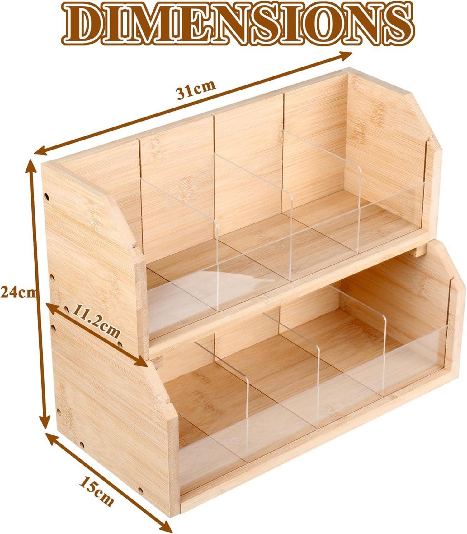 Teebox aus Bambus für 140 Teebeutel, Vertikaler Organizer, Teeboxen