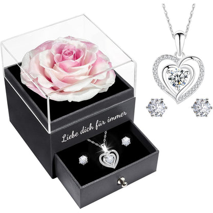 Ewige Rose Geschenkbox Halskette Ohrringe 925 Silber Frau