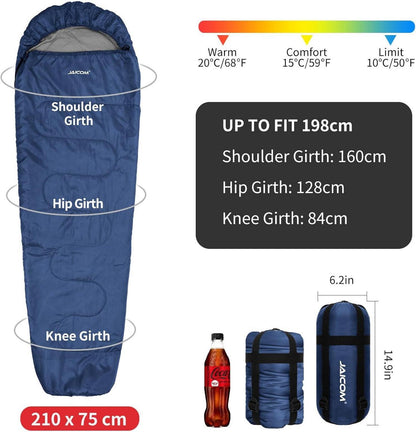 Ultraleichter Mumienschlafsack 3 Jahreszeiten 800g Blau