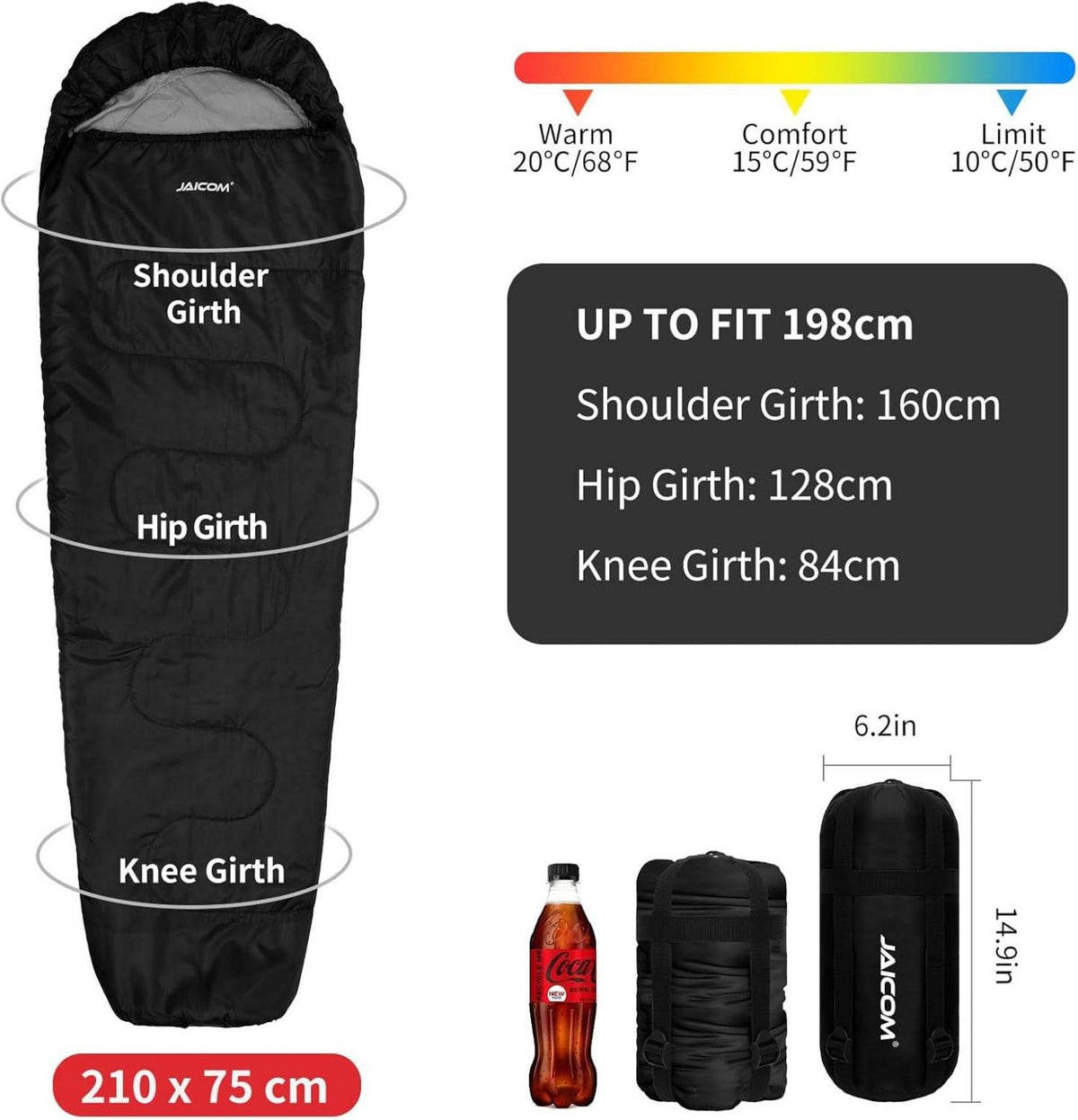 JAICOM 3 Jahreszeiten Ultraleicht Mumienschlafsack 800g