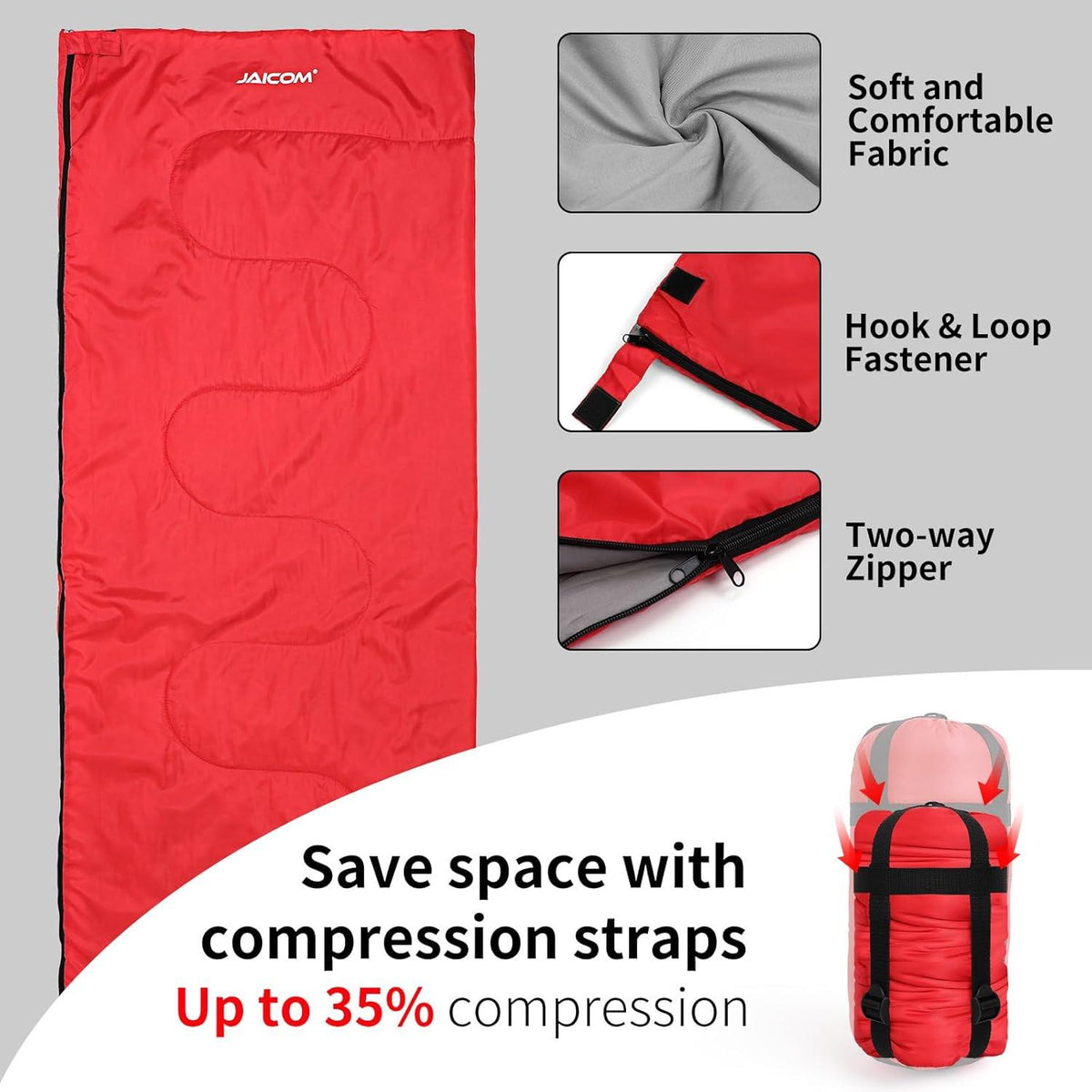 JAICOM Schlafsack Sommerschlafsack Camping Outdoor 210T Polyesterfaser Rot