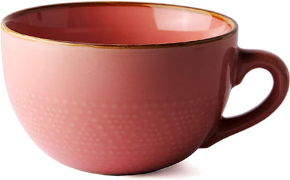 Große Rosa Keramik Kaffeetasse 700ml mit Henkel und Schale