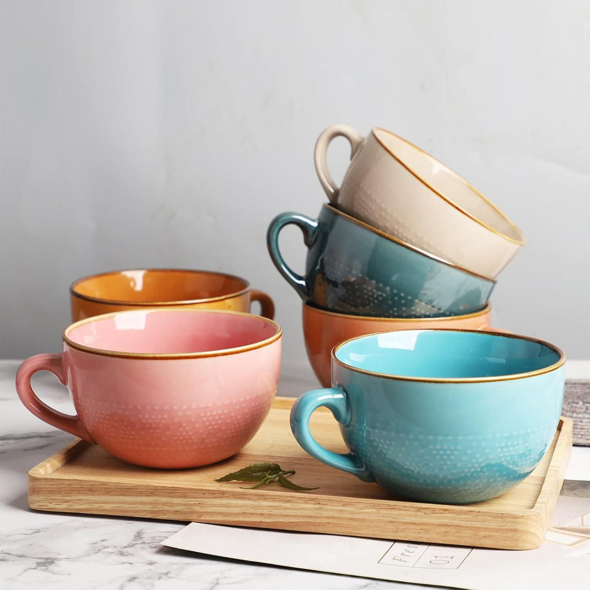 Groß Keramik XXL Tee Kaffee Tasse 700ml Rosa Henkel Suppen Schale