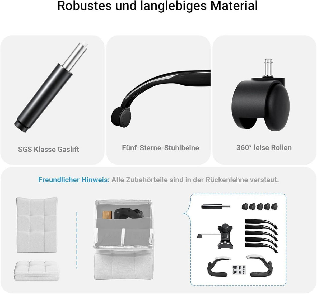 Bürostuhl Schreibtischstuhl Ergonomisch mit klappbare Armlehne Grau