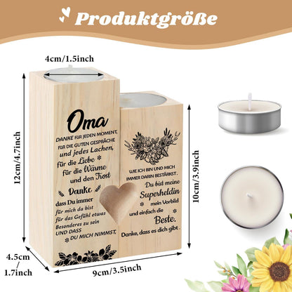 Herz Kerzenhalter Set Holz für Oma Dankbarkeit & Liebe