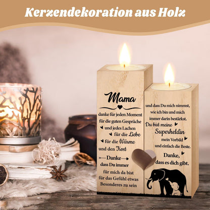 Personalisiertes Herz Kerzenhalter Set für Oma, Holz, Dankbarkeit