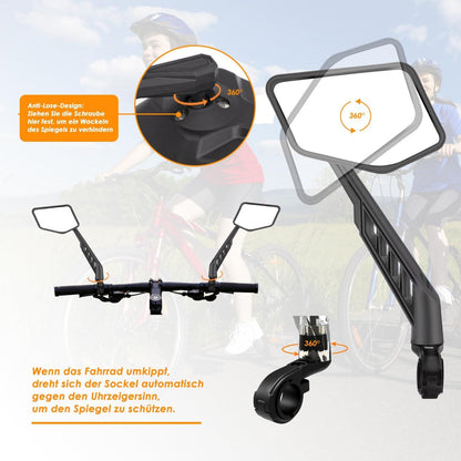 Fahrradspiegel Rückspiegel HD Edelstahl 360° verstellbar Lenker Ebike
