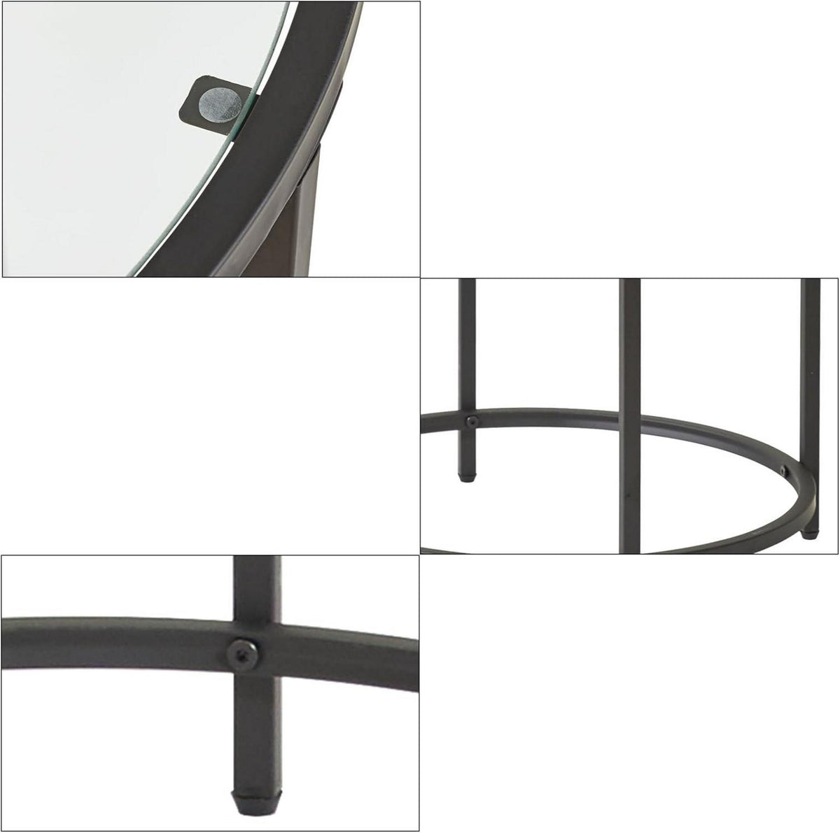 YMYNY Beistelltisch rund gehärtetes Glas Metallrahmen Schwarz 50x65 cm