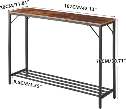 Schmaler Konsolentisch mit Spleißdesign 107x30x78cm Rustikal Braun