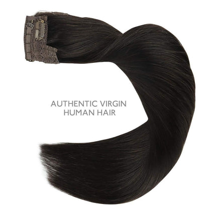 Flip-In Haarverlängerung Echthaar 40cm Naturschwarz Unsichtbarer Draht