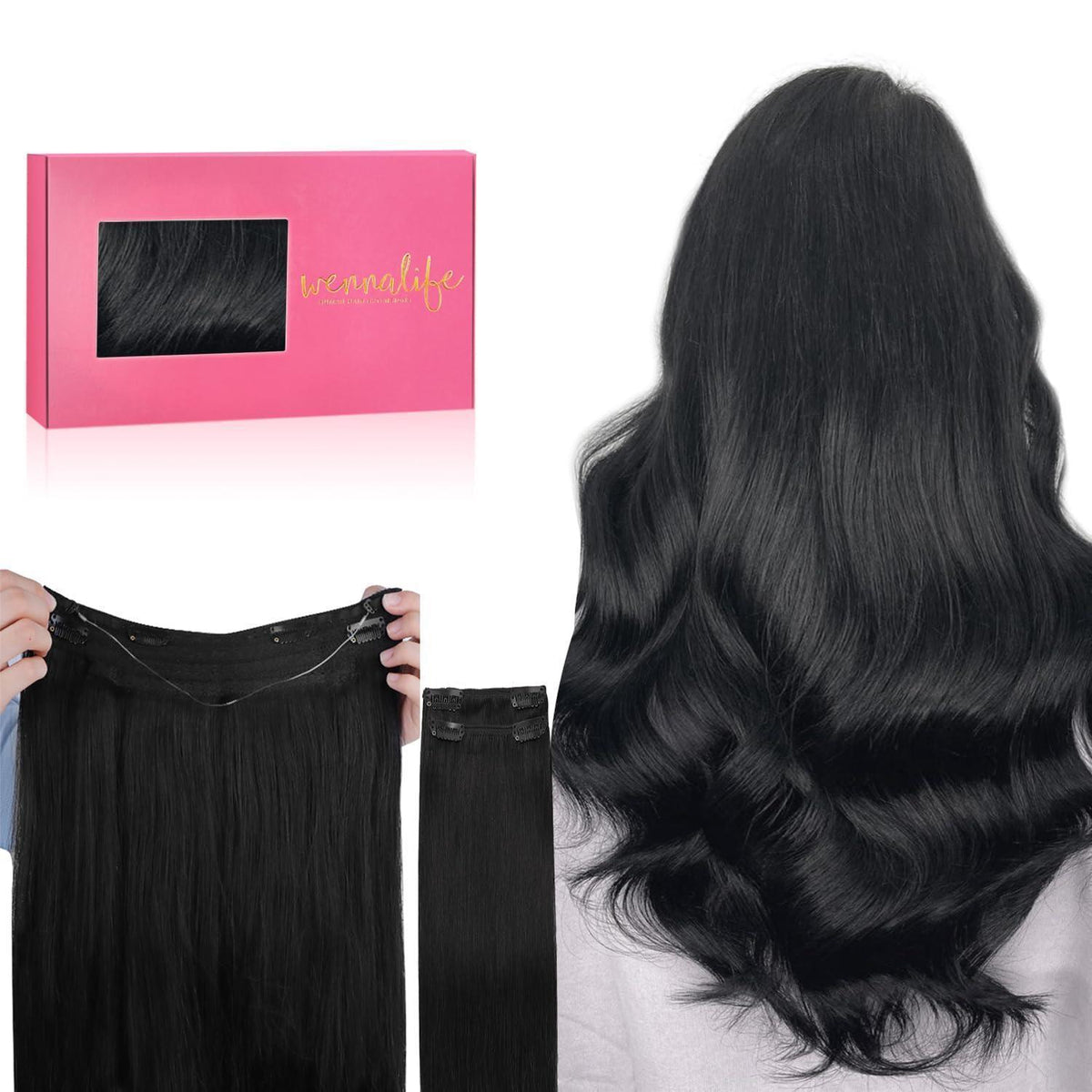 Echthaar Verlängerung Schwarz – Flip in Draht Extension 35cm