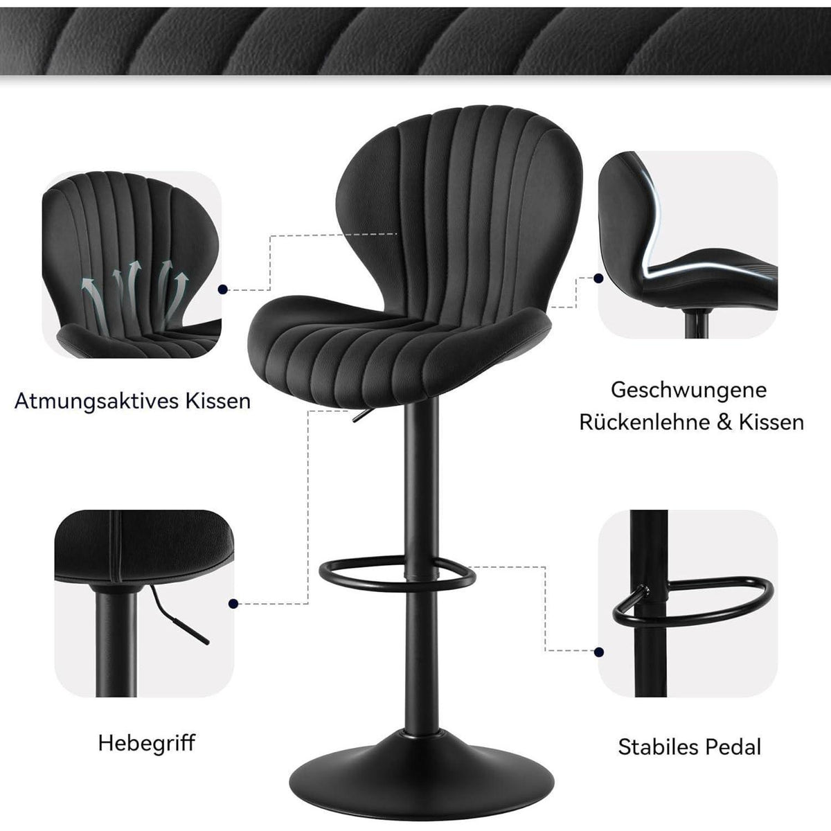 Verstellbarer Barhocker 2er Set mit Fußstütze & 360° Drehung