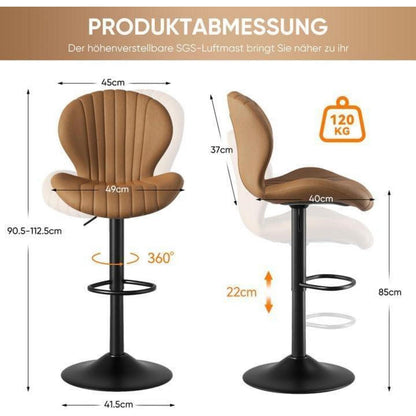 Verstellbarer Barhocker 2er Set mit Fußstütze & 360° Drehung