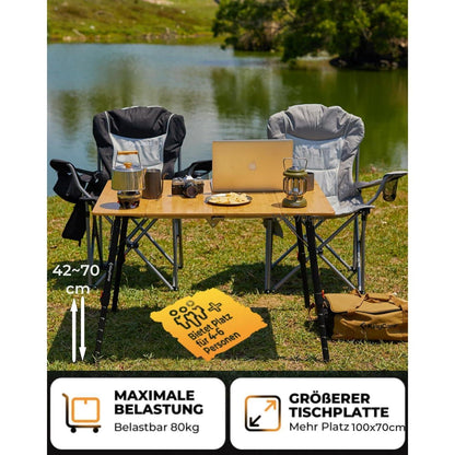 Höhenverstellbarer Bambus Campingtisch klappbar 100x70cm