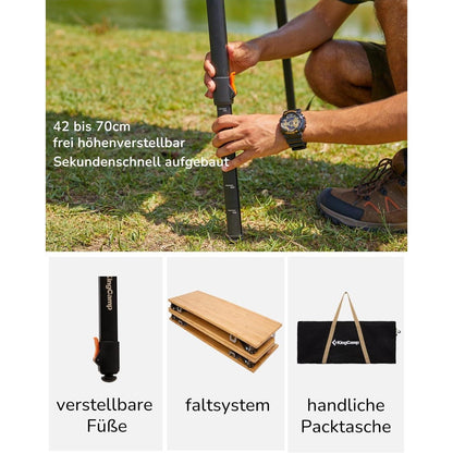 Höhenverstellbarer Bambus Campingtisch klappbar 100x70cm