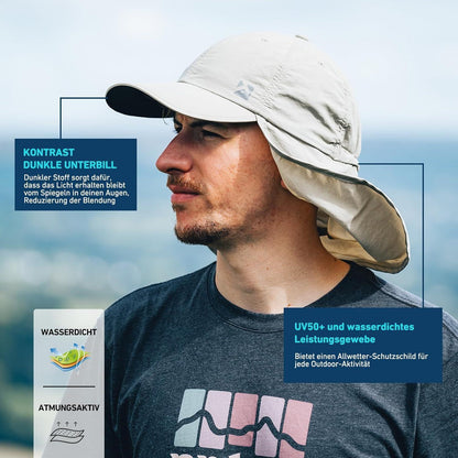 Wasserdichte Baseball Cap mit Nackenklappe UV-Schutz L-XL