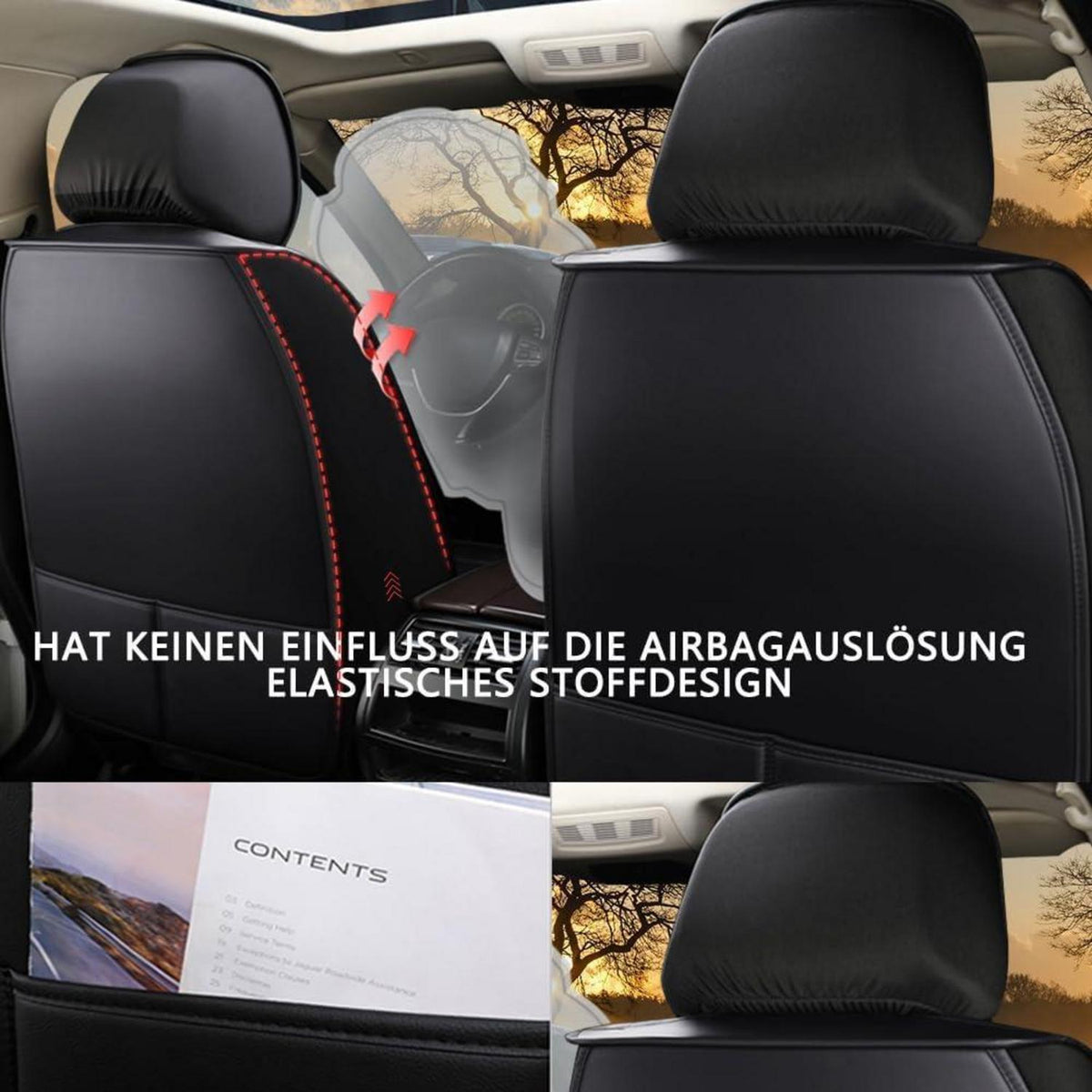 Universal Autositzbezüge Leder Atmungsaktiv Eisseide Schwarz Rot