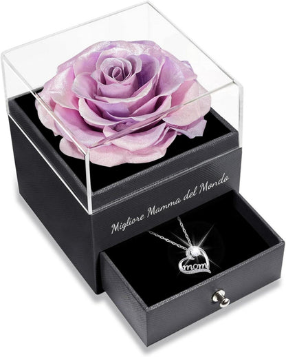 Ewige Rose Geschenkset Mama Halskette 925 Silber Rose Infinity Rose