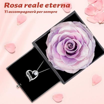 Ewige Rose Geschenkset für Mama mit 925 Silber Mom Halskette