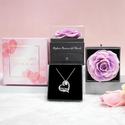 Sunia Ewige Rose mit 925er Sterling Mom-Halskette für Muttertag