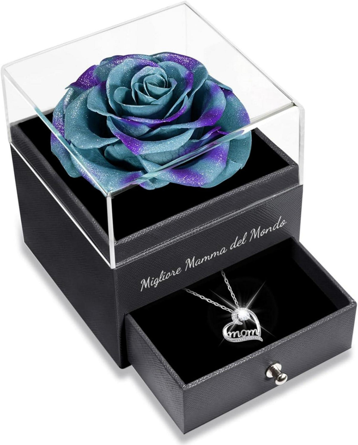 Ewige Rose Geschenkset für Mama mit 925 Silber Mom Halskette
