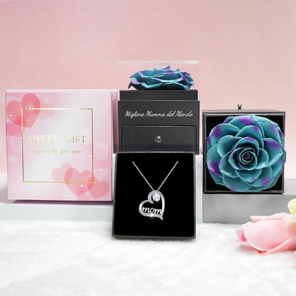 Ewige Rose Geschenkset für Mama: Rose mit Mom Halskette - Muttertag, Geburtstag, Valentinstag