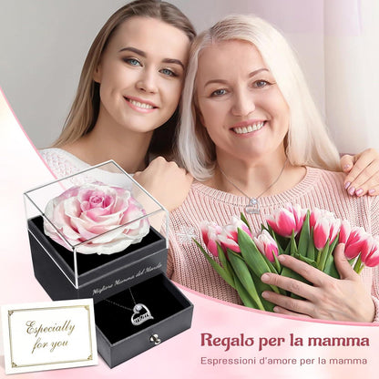 Ewige Rose Geschenkbox für Mama mit Mom Halskette, 925 Silber
