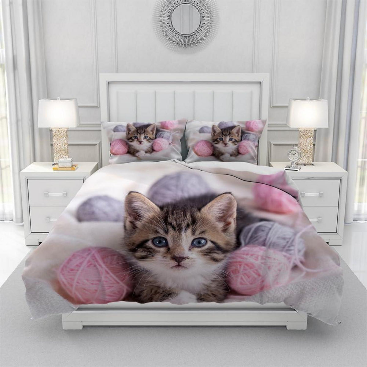 Katzen Bettwäsche Set 135x200 cm – 3D Kinder Bettbezug mit Kissenbezügen