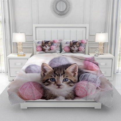 Katzen Bettwäsche Set 135x200 cm – 3D Kinder Bettbezug mit Kissenbezügen