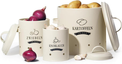 Kartoffeltopf Vorratsdosen Set Retro Design Metall Beige