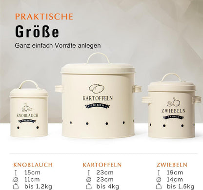 Theo&Cleo Kartoffel Zwiebel Knoblauch Vorratsdosen Set Retro