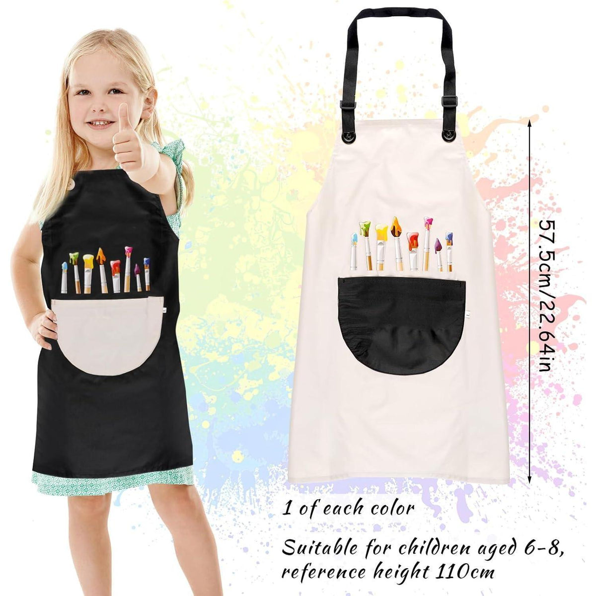 Malkittel Kinder 2er Set, 60x45cm, Wasserdicht, Verstellbar, mit Taschen