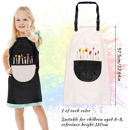 Malkittel Kinder 2er Set, 60x45cm, Wasserdicht, Verstellbar, mit Taschen