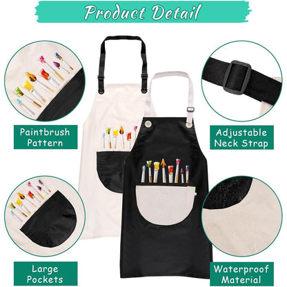 Malkittel Kinder 2er Set, 60x45cm, Wasserdicht, Verstellbar, mit Taschen