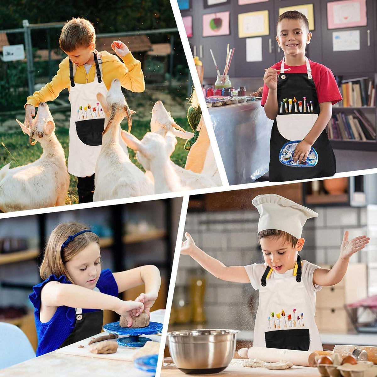 Malkittel Kinder 2er Set, 60x45cm, Wasserdicht, Verstellbar, mit Taschen