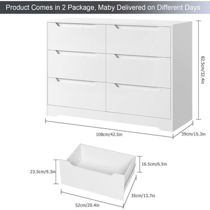 Kommode mit 6 Schubladen – Weißes Sideboard für Schlafzimmer & Wohnzimmer
