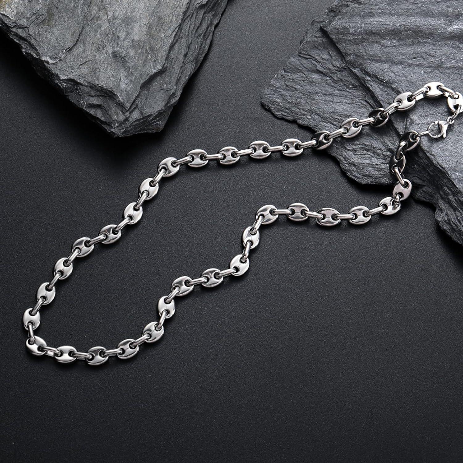 Herren Kaffeebohne Edelstahl Kette 6/7/9/11mm Silber Hip Hop Halskette