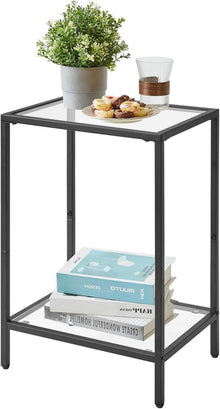 Moderne Quadratischer Glastisch Schwarz Metallrahmen transparent