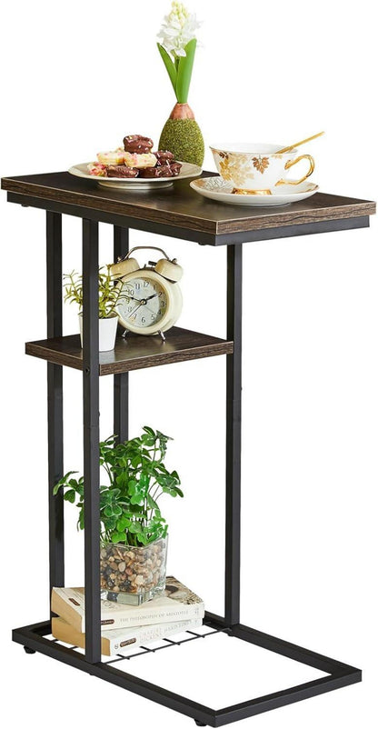 Beistelltisch Industrie-Design C-Form Graubraun 40x26x61.5 cm