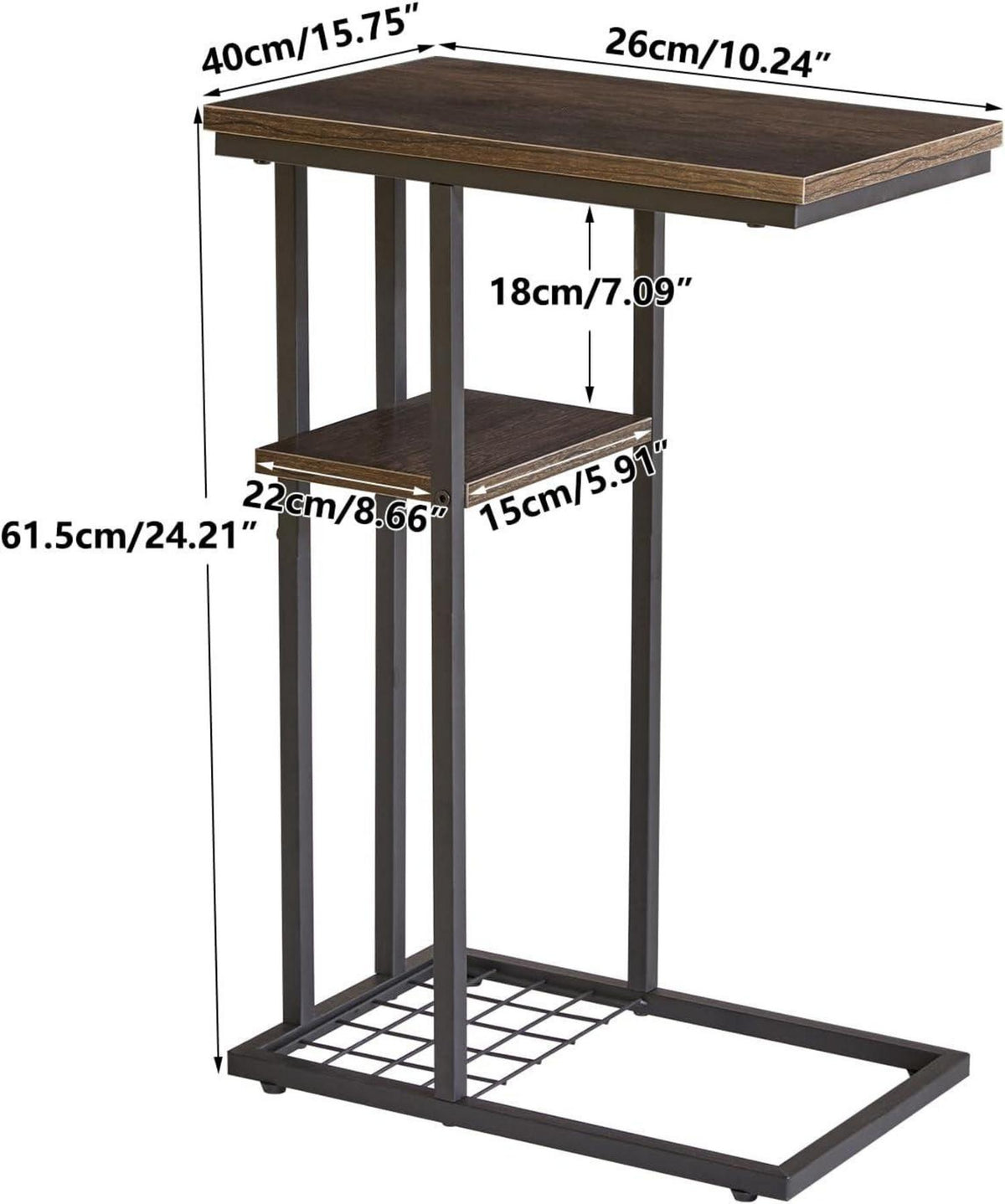 Beistelltisch Industrie-Design C-Form Graubraun 40x26x61.5 cm