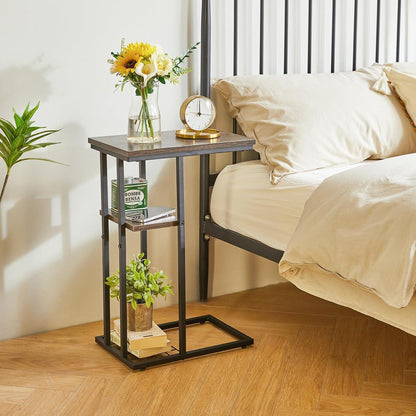 Beistelltisch C-Form Industrie-Design Graubraun 40x26x61.5cm