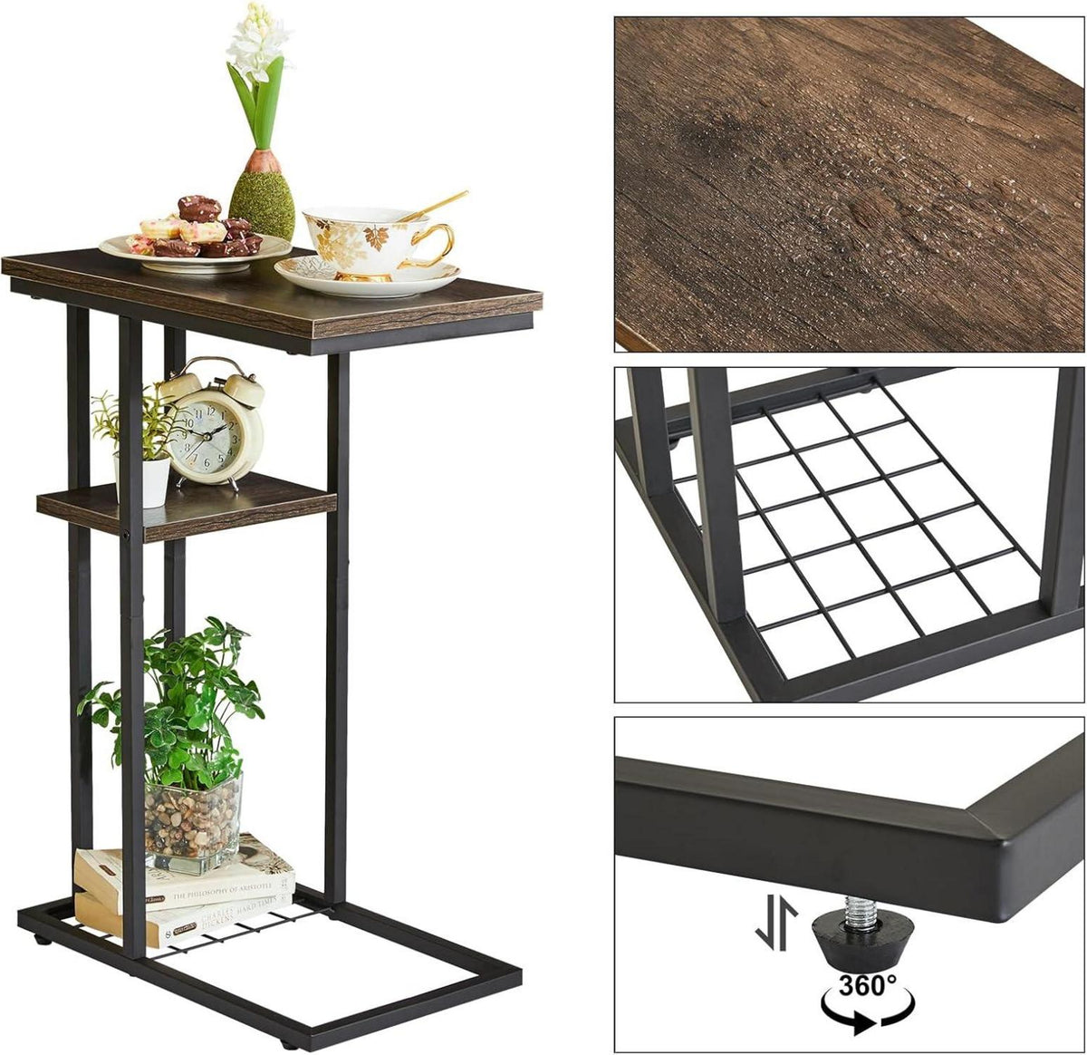 YMYNY Beistelltisch Kaffeetisch C-Form Graubraun Wohnzimmer Schlafzimmer