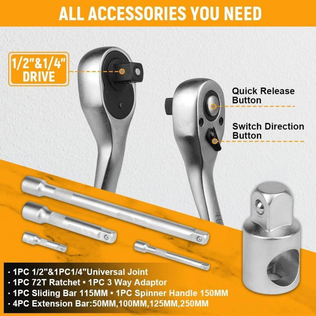 Steckschlüsselsatz 110-teilig 1/4" & 1/2" Ratschenschlüssel-Set