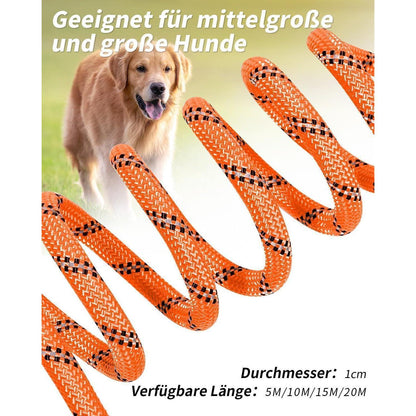 Schleppleine für Hunde, 20m Orange, Reflektierend, Gepolsterter Griff
