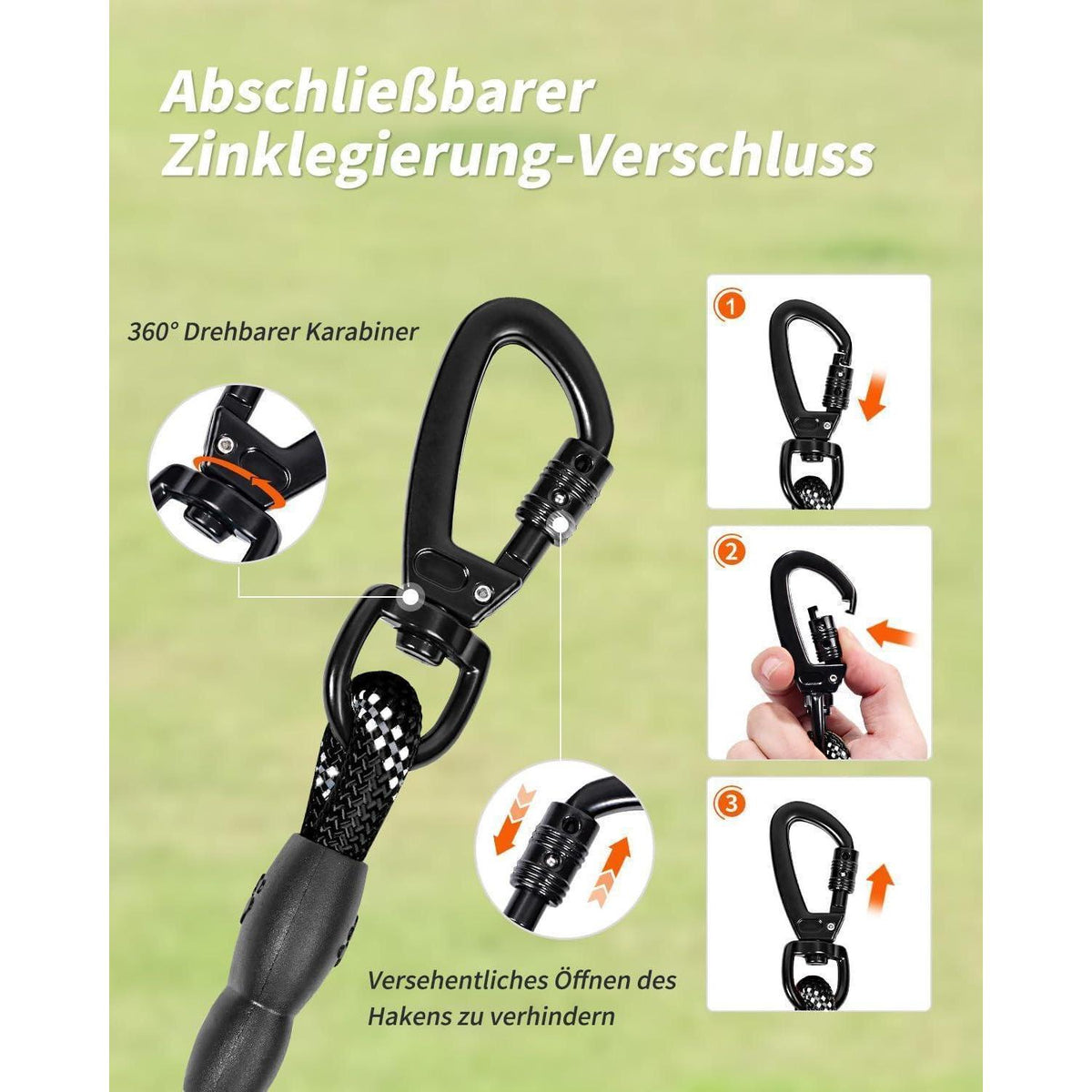 Schleppleine für Hunde, 15m Schwarz, Gepolsterter Griff, Reflektierend